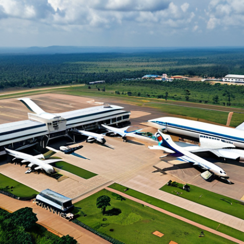 Home 7 **
"Aerial view of Bangui M'Poko International Airport, Central African Republic, during daytime. Focus on the modern terminal buildings, parked airplanes, and surrounding landscape. Appropriate attire, safe for work, perfect anatomy, natural proportions, professional photography, high quality, family-friendly. Fully clothed."
**